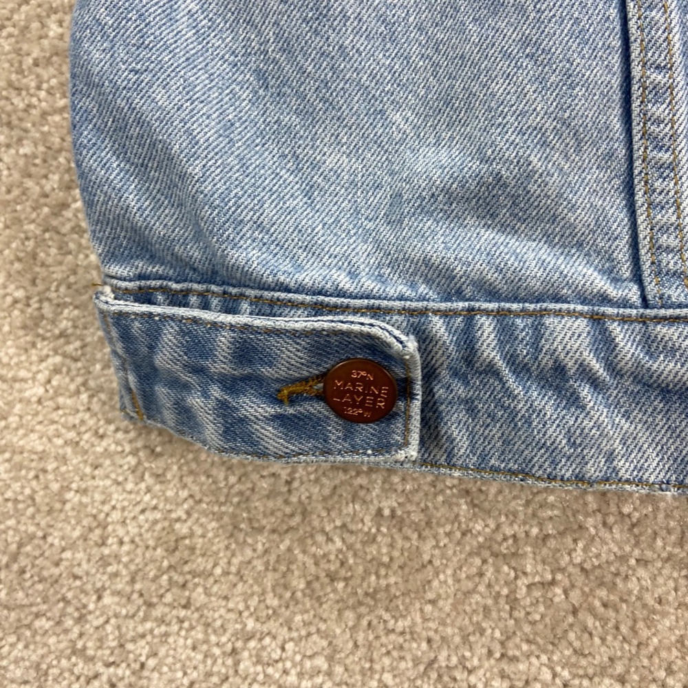 Marine Layer Denim Jacket Women Large Blue Floral Blue Jean Baby Embroidered - Picture 10 of 15